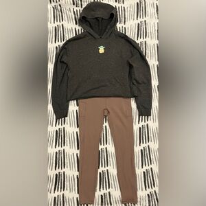 Charcoal Hoodie and Brown Leggings Set